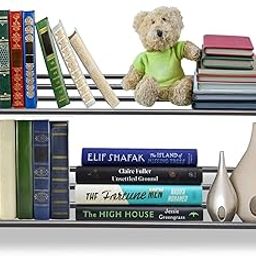 PHILOSHOP 2 Tier Metal Book Shelf Tall Narrow Storage Rack for Kids and Adults Modern Bookshelf Unit for Nursery, School, Home, and Office, Floor Mount Open-image-105