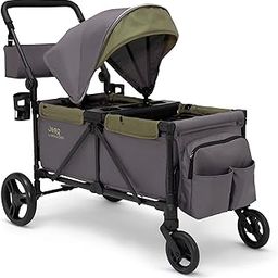 Delta Children Jeep Sport All-Terrain Stroller - Includes Canopy, Parent Organizer, Adjustable Handlebar, Snack Tray and Cup Holders, Grey/Olive Green-image-24