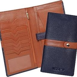 Genuine Leather Passport Wallet||Chequebook Case for Men and Women (Blue-Tan_8503BLTN)-48