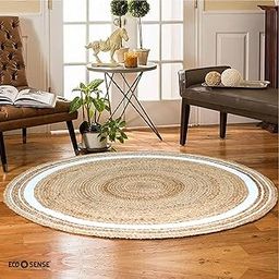 ECO SENSE® Jute Braided Round Rugs Bohemian Style, Hand Woven & Reversible for Living Room Kitchen Entryway Rug, Farmhouse (Boho White, 3 x 3)-image-42
