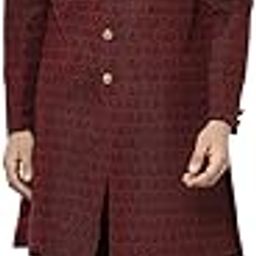 Men's Cotton Blend Full Sleeves Regular Fit Woven Design Maroon Indo-Western Sherwani Trouser Set-image-12