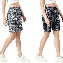 IndiWeaves Crepe Digital Floral Printed Shorts for Women [Pack of 2] Multicolor 01-29
