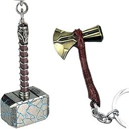 Yaa Catchy Marvel Avengers Thor'S Love And Thunder Thor Hammer Pewter Mjolnir&Axe Storm Breaker Anti-Rust Metal Keychain&Keyring For Men,Women,Bike&Car Combo Pack For(Thor Lover),Silver-picture-40