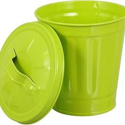 Hohopeti 1pc garbage can galvanized basket mini metal trash can with lid small waste basket metal basket with lid kitchen trash can 13 gallon trash bin table iron office brush holder Simple-image-62