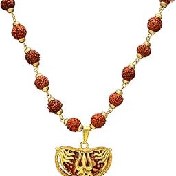 and Jewellery 36 Beads 9mm Gold Pleated Cap Rudraksha Mala Chain with 1 Mukhi OM Locket for Men and Women-image-96