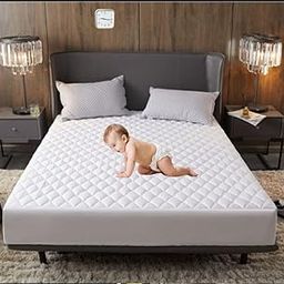 Mattress Protector 100% Cotton Waterproof Elastic Fitted Mattress Protector & Mattress Cover 72X78 Inches Double Bed (White)-image-108