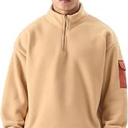 Zip-Up: Beige Men Oversized Sweatshirts-image-32