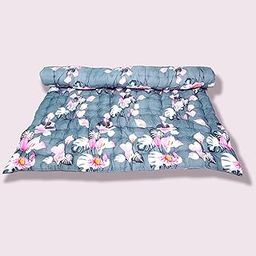 Soft Cotton Quilt | Foldable Movable Picnic Light Weight Filled Single Firm Mattress| Gadda (3D Design Printed, Small Queen Capacity, 4 x 6 ft or 48 x 72 Inches) (Grey Floral)-image-50