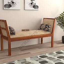 NISHA FURNITURE Solid Sheesham Wood 2 Seater Bench for Living Room, Wooden Bench for Home, Balcony and Outdoor, 2 Seater Couch with Armrest in Natural Teak Finish-image-5