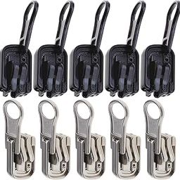 10PCS Number 5 Zippers Replacement Reversible Pulls Sliders Zips with U-shape Stop Kit for Outdoor Tents and Double-Sided Clothes (5PCS Black and 5PCS Silver)-picture-10