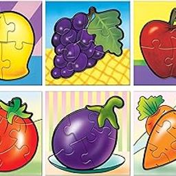 Frank 6 in 1 First Fun & Educational Jigsaw Puzzles for Kids - Combo Pack of 2 (3 Cardboard Puzzles Each) -Fruits & Vegetables - Age 3 Years Old & Above- Fun & Challenging Brain Booster Games-picture-14