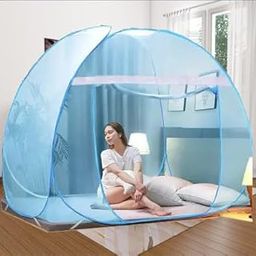 LeoMats Double Bed, King Size, Big Large Super 6x6,6.5x6.5 ft - Folding Portable Insect Screen Machhardani Tent Mosquito Net (Blue)-image-97