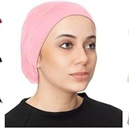 7 Pieces Under Scarf Hijab Cap Head Wraps Headgear Headband Wristband Bandana Facemask Solid Colour Hijab Tube Unisex Stretch Neck Gaiter & Neck Warmer (Peach Multi)-image-45