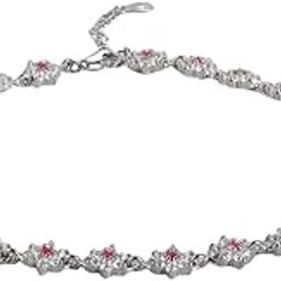 925 Sterling Silver Cubic Zirconia Floral Rhodium Plating Chain Anklet (Single) | Gift for Women & Girls | With Certificate of Authenticity & 925 Stamp-image-43