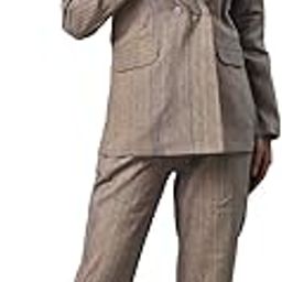 Women Striped Brown Double Breasted Blazer Suit Set-image-67