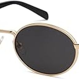 Premium Retro Oval Classic Sunglasses for Women & Men Latest and Trendy Metal Frame 90s Vintage Sunglasses with 100% UV Protection Lenses (Gold Black)-image-77