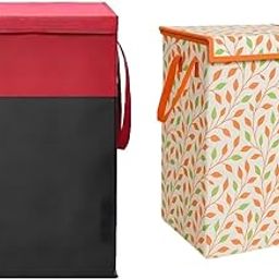 75L Laundry Basket - Non Woven Cloth Bin Bag for Clothes Storage - Freestanding Organizer (Blue) Basket for Clothes with Lid | Laundry Bag Foldable | Laundry Bag for Clothes | (1, orenge and red)-image-38
