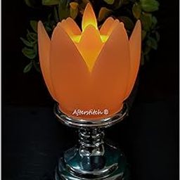 AFTERSTITCH Plastic Decorative Lotus Flower Shape With Golden Stand Led Candles Lights Diya For Home Decoration (Batteries Included, Pack of 1)-image-63