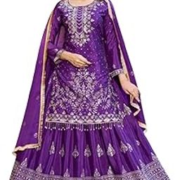 Women's Traditional Chinon Silk Semi Stitched Lehenga Choli Set Heavy Embroidered with Dupatta and Unstitched Blouse Ethnic for Wedding & Festive Outfits-image-49