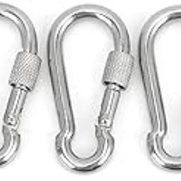 5pcs 60mm Heavy Duty Locking Carabiner Clip, Stainless Steel Spring Snap Hook with Nut Lock Buckle for Camping, Hiking, and Outdoor Activities-image-52