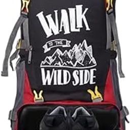 Outdoor Adventure Hiking Backpack, Walk to the Wild Side Design, Red and Black, Multiple Compartments with Adjustable Straps-4
