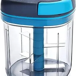 SHIVRAS 900ml Vegetable & Fruit Choppers for Kitchen – Handy Pull String Manual with 5 Stainless Steel Blades, Big Size, BPA-Free, Easy to Use & Clean (Large Capacity Manual Chopper)-image-3