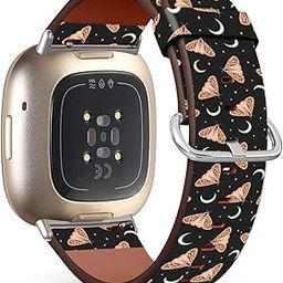Compatible with Fitbit Fitbit Sense / Versa 3 Patterned Leather Replacement Band (Moth and Crescent Moon Pattern)-image-118