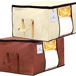 Kuber Industries Underbed Storage Bag, Storage Organiser, Blanket Cover Set of 2 - Ivory,Dark Brown Extra Large Size-CTKTC23834,Standard-2