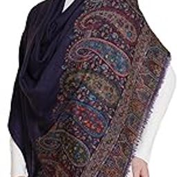 Womens Womens, 100% Pure Wool With Woolmark Certificate, Paisley Beautiful Palla Woven, Blue-image-57