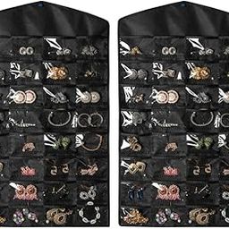 HomeStrap Hanging Non-Woven Double Sided 32 Pockets in Front and 18 Hook and Loops in Back Jewellery Organizer Without Hanger (Black) - Pack of 2-22
