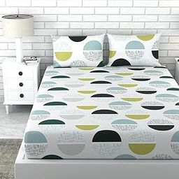 LORETO - A QUALITY LINEN BRAND 100% Cotton King Size Bedsheet with 2 Pillow Covers - Soft & Breathable 144 TC Fabric, Perfect for King Beds, Hawaiian Blue and Pale Yellow Circle-3