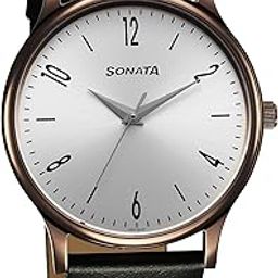 Aspire Quartz Analog Silver Dial Leather Strap Watch for Men-77105QL03W/NT77105QL03W-image-55