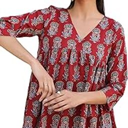 Women's Maroon Pure Cotton Floral Block Print Flared Top-picture-4