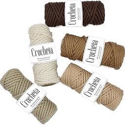 Crocheta 3Ply Twisted Macrame 20 Meter for Each Color 4mm Cotton Cord Thread for Macrame DIYMacrame Combo (Light Brown-Chiku-Dark Brown-Chocolate-Off White-5).-image-76