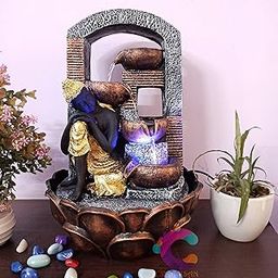DECORION™ Buddha Decorative Table Top Water Fountain for Home Décor/Office/Indoor & Outdoor/Garden/Puja Room/Vaastu with Multicolor LED Light and Adjustable Water Pump-image-88