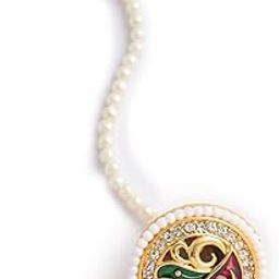 FASHIONS Traditional Gold Tone Circular Bell Shape Maang Tikka Borla with Beads White Stones Hair Accessory for Women & Girls-image-76