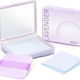 Omdhanu 100 Pcs Face Blotting Paper for Oily Skin, Natural Linen Oil Absorbing Sheets, Built-in Mirror Powder Puff, Oil Control Paper for Men Women, Shine Control, Compact Travel-Friendly (Lavender)-47