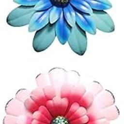 UJEAVETTE 2xVibrant Metal Flower Wall Sculpture Art Hanging Indoor Outdoor Home Decor-image-5