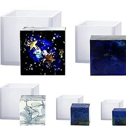 URBAN BOX Square Resin Mold Silicone Mould: 5PCS Cube Resin Mould 5 Differet Sizes Art DIY Jewelry Keychain Making Kit Candle Box Decorative Craft Epoxy Casting Mould Set-(3)-16