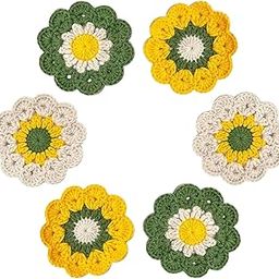 Indian Designer Handicraft Handmade Crochet Coasters Set of 6 | Eco-Friendly, Durable & Absorbent Drink Coasters for Coffee, Tea, Glasses | Stylish, Modern & Non-Slip (Off White)-30