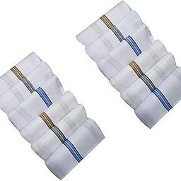 Men's Assorted Design White Cotton Handkerchief - Pack of 8-24