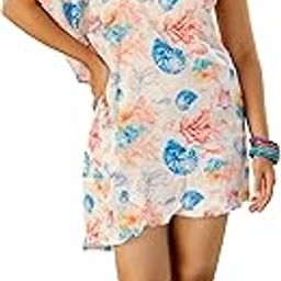 Women's Satin Mix Shell Floral Printed Beachwear One Shoulder Kaftan Dress Coverup, Resort Vacation Wear (SK964-Off White, Multicolor-Free Size)-image-83