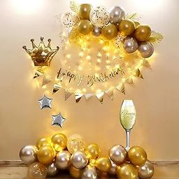 Party Propz Happy Birthday Decoration Kit - Pack of 41, Birthday Decoration Items For Husband, Wife | Golden Theme Bday Decoration Kit (Cardstock)-26
