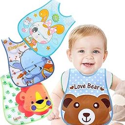 MOM CARE Baby Bib For Newborn Waterproof Plastic Apron Wipeable Stain Resistant With pocket For 6 Months And up Random color-29