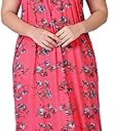 Women's Cotton Hosiery Nighty Night Gown, Short Sleeves Maxi | Floral Print Embroidery V Shaped Neck | Ankle Length Nighty Night Dress Gown for Women-image-95