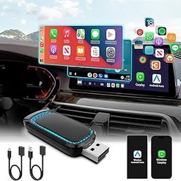 Wireless Carplay Adapter and Wireless Adapter for Android Auto 2024, Wireless Carplay Adapter with Seven Color Ambient Light, Wireless CarPlay Adapter for iPhone iOS 10+ and-3