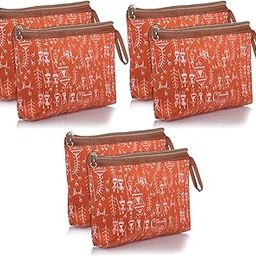 Kuber Industries Toiletry Pouch|Warli Print Travel Cosmetic Pouch|Canvas Waterproof Makeup Pouch with Handle|Pack of 6 (Orange)-image-40