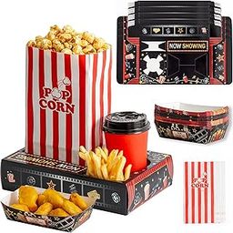 RVXHUA 48PCS Movie Night Party Supplies - 24 Snack Boxes,12 Food Trays, 12 Popcorn Bags - Disposable Paper Snack Holder, Movie Night Accessories for Family Gatherings, Parties, and Home Theater-image-45