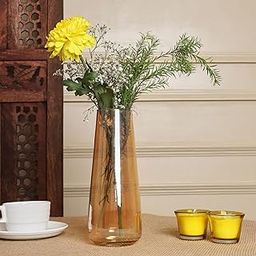 BS AMOR Glass Round Vase For Decor Flower Vases For Centerpieces Living Room Kitchen Office Wedding 8.8 Inch (Amber)-image-77