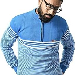 MANRA Men High Neck Zipper Full Sleeve Woolen Striped Sweater for Winter (Men Zipper EMD 426)-image-90